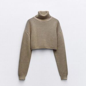 Zara Taupe Cropped Turtleneck Sweater
